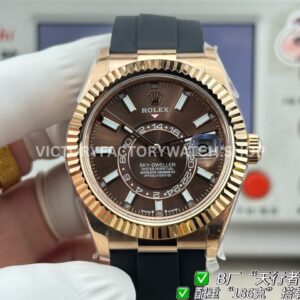 B Factory Rolex Sky-Dweller 336235-0002 42mm Rose Gold Oysterflex Brown Dial