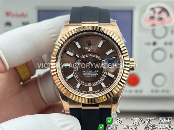 B Factory Rolex Sky-Dweller 336235-0002 42mm Rose Gold Oysterflex Brown Dial (9) B Factory Rolex Sky-Dweller 336235-0002 42mm Rose Gold Oysterflex Brown Dial
