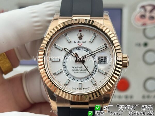 B Factory Rolex Sky-Dweller 336235-0003 42mm Rose Gold Oysterflex White Dial (3) B Factory Rolex Sky-Dweller 336235-0003 42mm Rose Gold Oysterflex White Dial