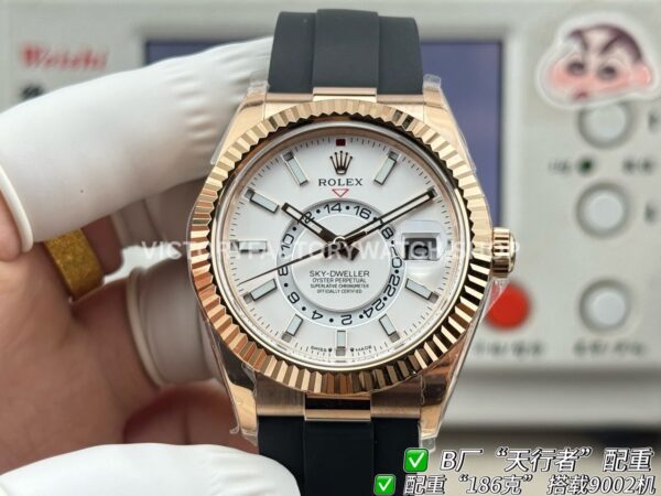 B Factory Rolex Sky-Dweller 336235-0003 42mm Rose Gold Oysterflex White Dial (4) B Factory Rolex Sky-Dweller 336235-0003 42mm Rose Gold Oysterflex White Dial