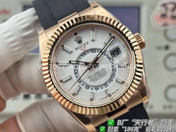B Factory Rolex Sky-Dweller 336235-0003 42mm Rose Gold Oysterflex White Dial (5) B Factory Rolex Sky-Dweller 336235-0003 42mm Rose Gold Oysterflex White Dial