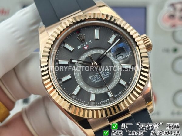 B Factory Rolex Sky-Dweller 336235-0008 42mm Rose Gold Oysterflex Grey Dial (4) B Factory Rolex Sky-Dweller 336235-0008 42mm Rose Gold Oysterflex Grey Dial