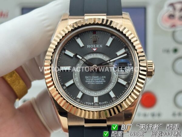 B Factory Rolex Sky-Dweller 336235-0008 42mm Rose Gold Oysterflex Grey Dial (5) B Factory Rolex Sky-Dweller 336235-0008 42mm Rose Gold Oysterflex Grey Dial