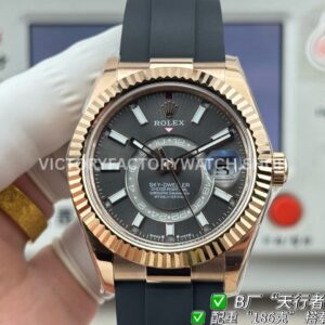 B Factory Rolex Sky-Dweller 336235-0008 42mm Rose Gold Oysterflex Grey Dial