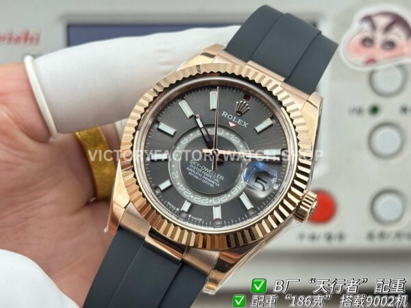 B Factory Rolex Sky-Dweller 336235-0008 42mm Rose Gold Oysterflex Grey Dial (9) B Factory Rolex Sky-Dweller 336235-0008 42mm Rose Gold Oysterflex Grey Dial