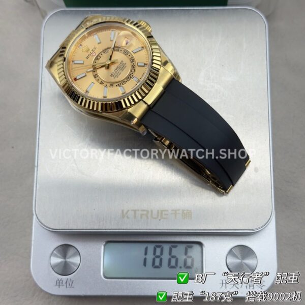 B Factory Rolex Sky-Dweller 336238-0001 42mm Yellow Gold Oysterflex Champagne Dial
