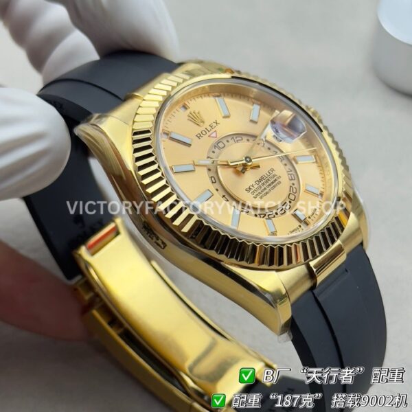 B Factory Rolex Sky-Dweller 336238-0001 42mm Yellow Gold Oysterflex Champagne Dial