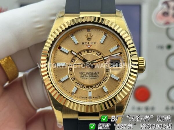 B Factory Rolex Sky-Dweller 336238-0001 42mm Yellow Gold Oysterflex Champagne Dial