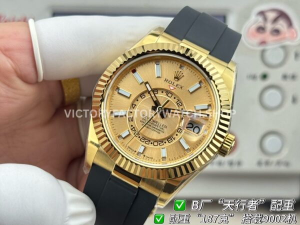 B Factory Rolex Sky-Dweller 336238-0001 42mm Yellow Gold Oysterflex Champagne Dial