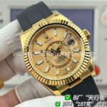 B Factory Rolex Sky-Dweller 336238-0001 42mm Yellow Gold Oysterflex Champagne Dial