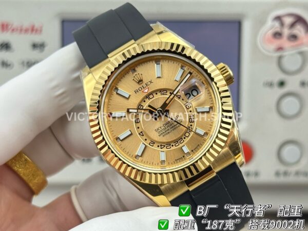B Factory Rolex Sky-Dweller 336238-0001 42mm Yellow Gold Oysterflex Champagne Dial