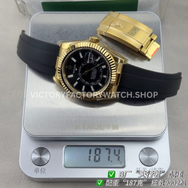 B Factory Rolex Sky-Dweller 336238-0002 42mm Yellow Gold Oysterflex Black Dial