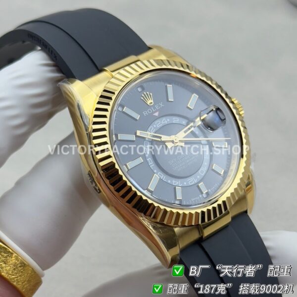 B Factory Rolex Sky-Dweller 336238-0002 42mm Yellow Gold Oysterflex Black Dial