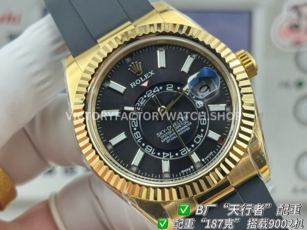 B Factory Rolex Sky-Dweller 336238-0002 42mm Yellow Gold Oysterflex Black Dial