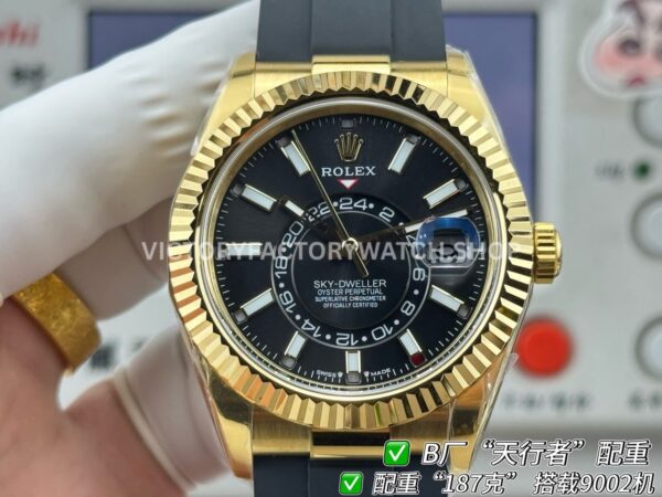 B Factory Rolex Sky-Dweller 336238-0002 42mm Yellow Gold Oysterflex Black Dial