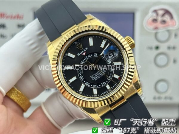 B Factory Rolex Sky-Dweller 336238-0002 42mm Yellow Gold Oysterflex Black Dial