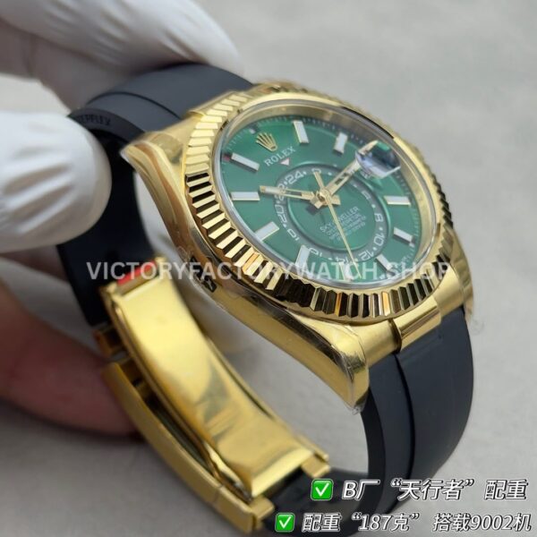 B Factory Rolex Sky-Dweller 336238-0004 42mm Yellow Gold Oysterflex Green Dial