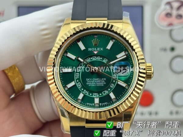B Factory Rolex Sky-Dweller 336238-0004 42mm Yellow Gold Oysterflex Green Dial