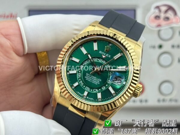 B Factory Rolex Sky-Dweller 336238-0004 42mm Yellow Gold Oysterflex Green Dial