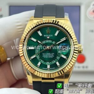 B Factory Rolex Sky-Dweller 336238-0004 42mm Yellow Gold Oysterflex Green Dial