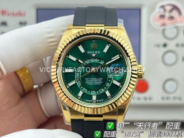 B Factory Rolex Sky-Dweller 336238-0004 42mm Yellow Gold Oysterflex Green Dial