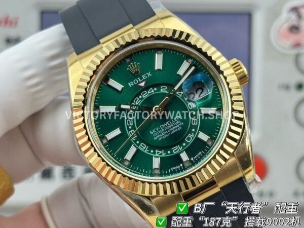 B Factory Rolex Sky-Dweller 336238-0004 42mm Yellow Gold Oysterflex Green Dial
