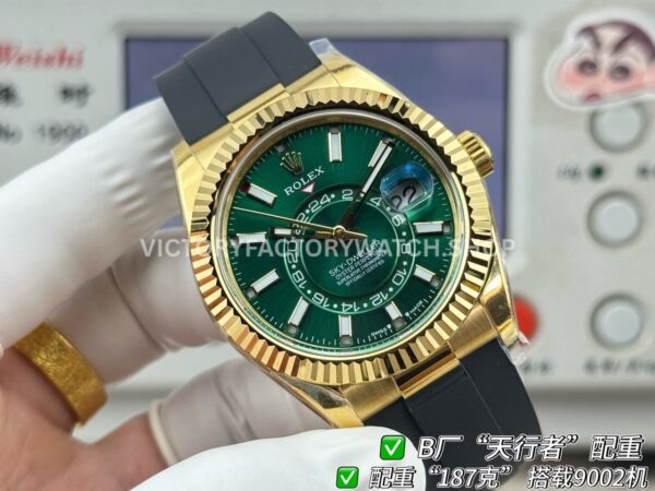 B Factory Rolex Sky-Dweller 336238-0004 42mm Yellow Gold Oysterflex Green Dial