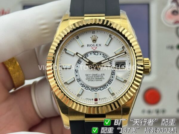 B Factory Rolex Sky-Dweller 336238-0006 42mm Yellow Gold Oysterflex White Dial (2) B Factory Rolex Sky-Dweller 336238-0006 42mm Yellow Gold Oysterflex White Dial