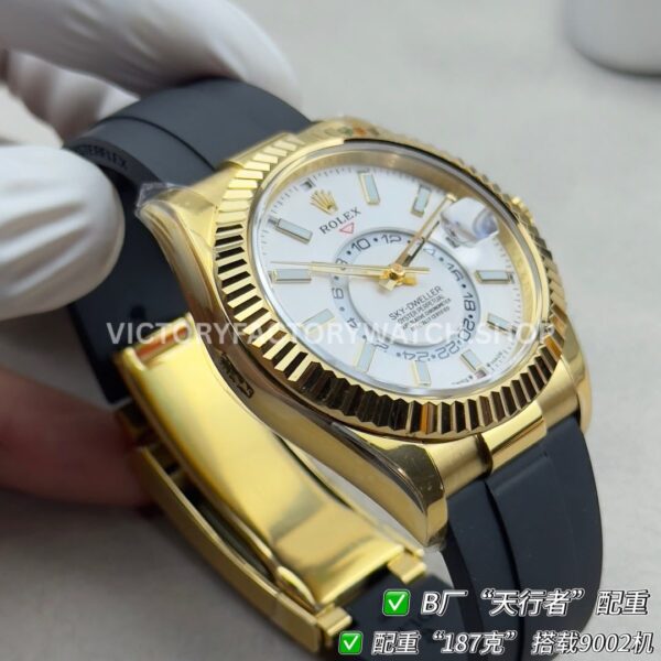 B Factory Rolex Sky-Dweller 336238-0006 42mm Yellow Gold Oysterflex White Dial (4) B Factory Rolex Sky-Dweller 336238-0006 42mm Yellow Gold Oysterflex White Dial