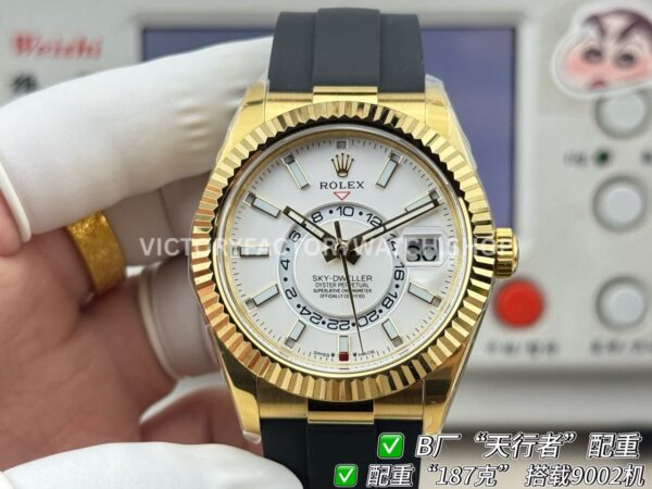 B Factory Rolex Sky-Dweller 336238-0006 42mm Yellow Gold Oysterflex White Dial (8) B Factory Rolex Sky-Dweller 336238-0006 42mm Yellow Gold Oysterflex White Dial