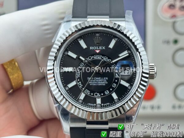 B Factory Rolex Sky-Dweller 336239-0002 42mm White Gold Oysterflex Black Dial (11) B Factory Rolex Sky-Dweller 336239-0002 42mm White Gold Oysterflex Black Dial