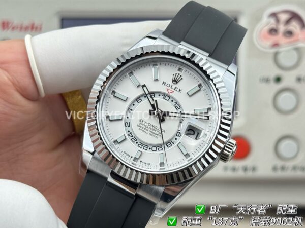 B Factory Rolex Sky-Dweller 336239-0003 42mm White Gold Oysterflex White Dial (6) B Factory Rolex Sky-Dweller 336239-0003 42mm White Gold Oysterflex White Dial