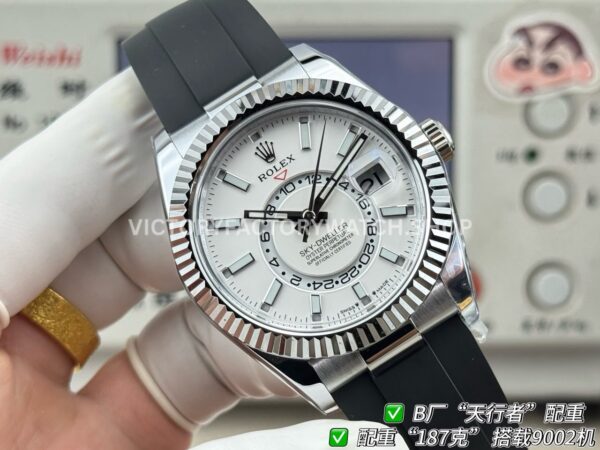 B Factory Rolex Sky-Dweller 336239-0003 42mm White Gold Oysterflex White Dial (7) B Factory Rolex Sky-Dweller 336239-0003 42mm White Gold Oysterflex White Dial