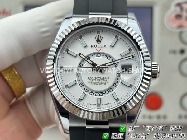 B Factory Rolex Sky-Dweller 336239-0003 42mm White Gold Oysterflex White Dial (8) B Factory Rolex Sky-Dweller 336239-0003 42mm White Gold Oysterflex White Dial