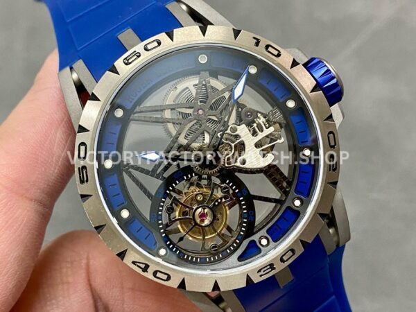 BBR Factory Roger Dubuis Excalibur Tourbillon RDDBEX0479 45mm Titanium Blue Rubber Strap Blue Dial