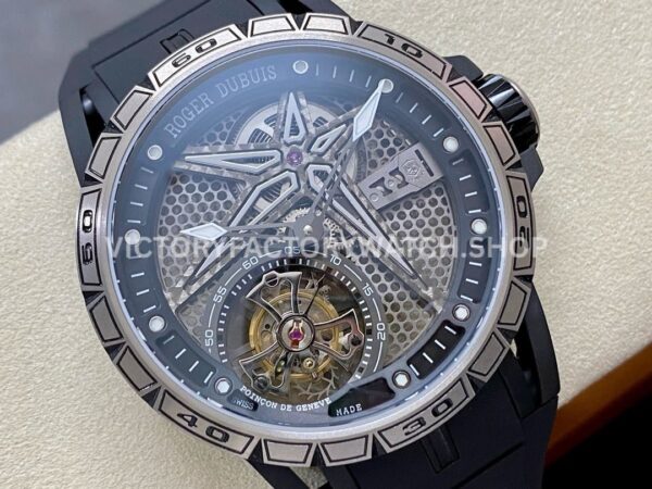 BBR Factory Roger Dubuis Excalibur Tourbillon RDDBEX0815 45mm Titanium Rubber Strap Skeletonized Black Dial