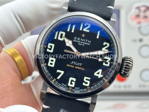 BR Factory Zenith Pilot Type 20 Extra Special 03.2434.67920.I010 45mm Steel Leather Strap Black Dial (3) BR Factory Zenith Pilot Type 20 Extra Special 03.2434.67920.I010 45mm Steel Leather Strap Black Dial