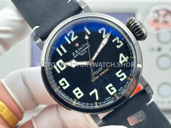 BR Factory Zenith Pilot Type 20 Extra Special 03.2434.67920.I010 45mm Steel Leather Strap Black Dial (4) BR Factory Zenith Pilot Type 20 Extra Special 03.2434.67920.I010 45mm Steel Leather Strap Black Dial