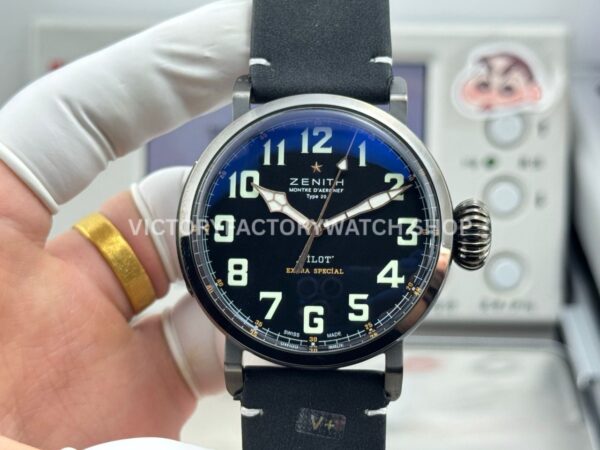BR Factory Zenith Pilot Type 20 Extra Special 03.2434.67920.I010 45mm Steel Leather Strap Black Dial (7) BR Factory Zenith Pilot Type 20 Extra Special 03.2434.67920.I010 45mm Steel Leather Strap Black Dial