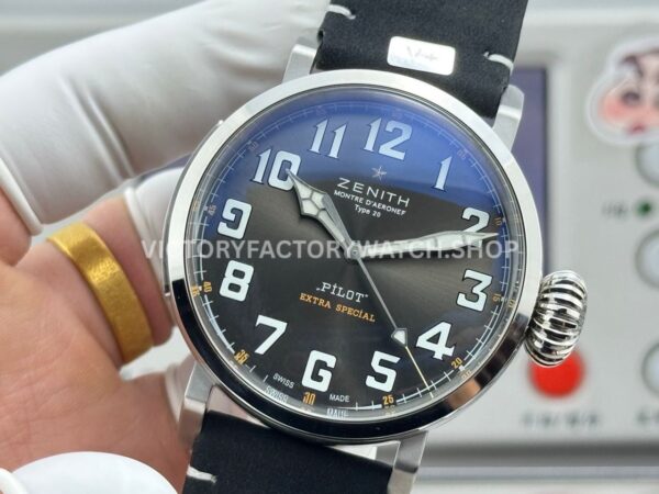 BR Factory Zenith Pilot Type 20 Extra Special 03.2434.67920.I010 45mm Steel Leather Strap Grey Dial