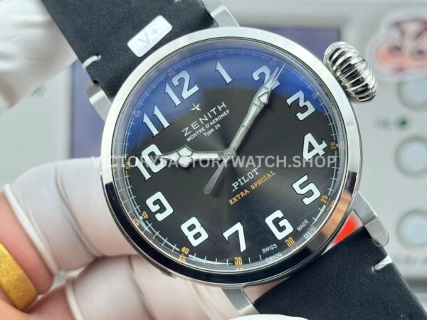 BR Factory Zenith Pilot Type 20 Extra Special 03.2434.67920.I010 45mm Steel Leather Strap Grey Dial