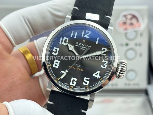 BR Factory Zenith Pilot Type 20 Extra Special 03.2434.67920.I010 45mm Steel Leather Strap Grey Dial