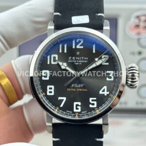 BR Factory Zenith Pilot Type 20 Extra Special 03.2434.67920.I010 45mm Steel Leather Strap Grey Dial