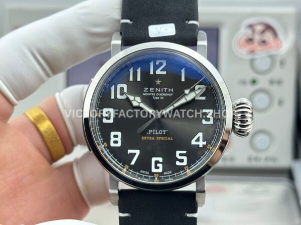 BR Factory Zenith Pilot Type 20 Extra Special 03.2434.67920.I010 45mm Steel Leather Strap Grey Dial