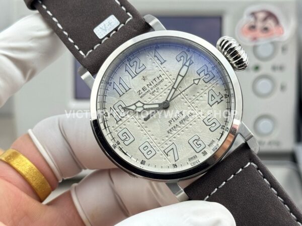 BR Factory Zenith Pilot Type 20 Extra Special 05.2430.67917.C902 45mm Steel Leather Strap Silver Dial