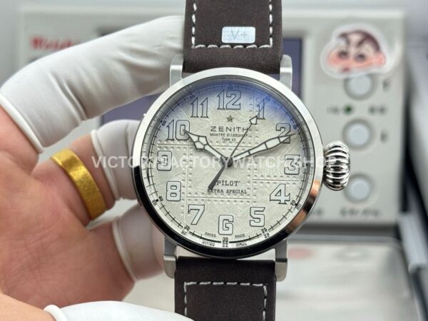 BR Factory Zenith Pilot Type 20 Extra Special 05.2430.67917.C902 45mm Steel Leather Strap Silver Dial