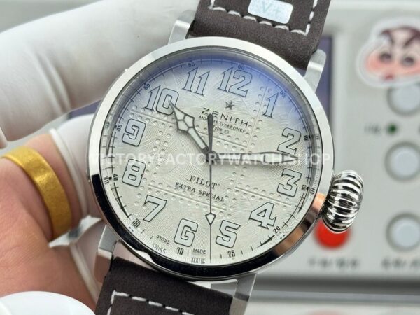BR Factory Zenith Pilot Type 20 Extra Special 05.2430.67917.C902 45mm Steel Leather Strap Silver Dial