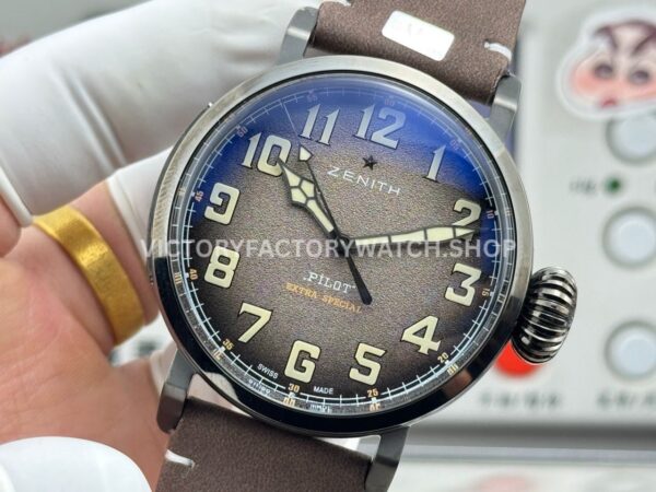 BR Factory Zenith Pilot Type 20 Extra Special 11.2430.67921.C801 45mm Steel Leather Strap Grey Dial