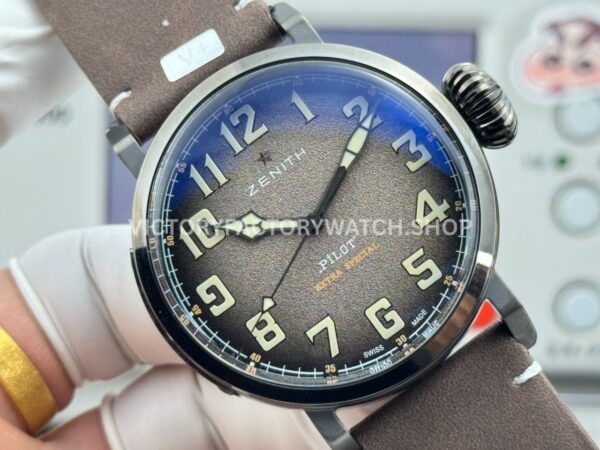 BR Factory Zenith Pilot Type 20 Extra Special 11.2430.67921.C801 45mm Steel Leather Strap Grey Dial