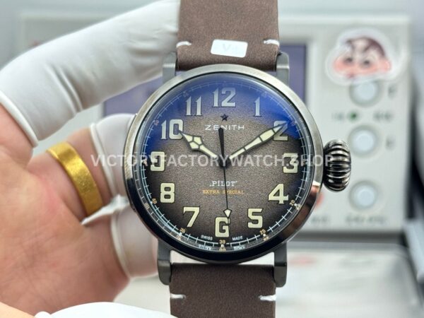 BR Factory Zenith Pilot Type 20 Extra Special 11.2430.67921.C801 45mm Steel Leather Strap Grey Dial